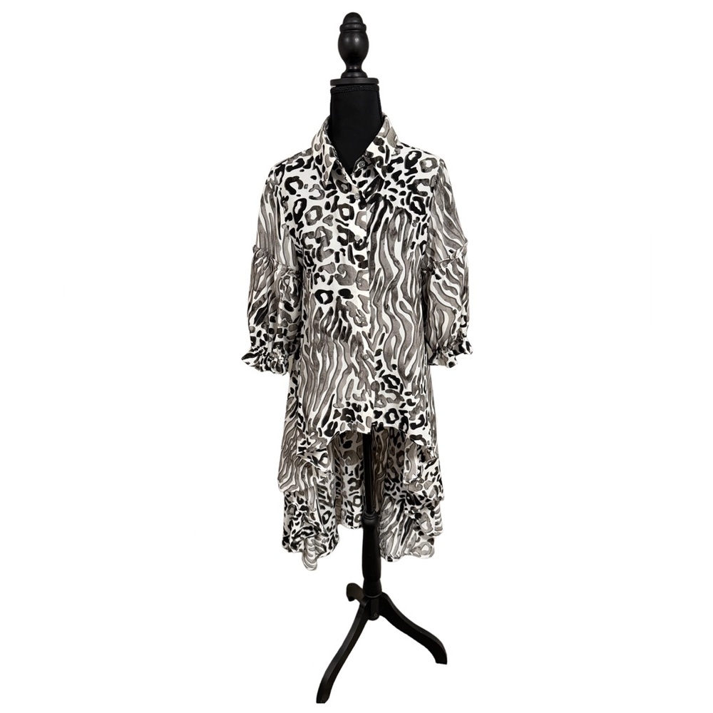 PATRIZIA LUCA Ruffle Print High-low Button-up
Tunic Top